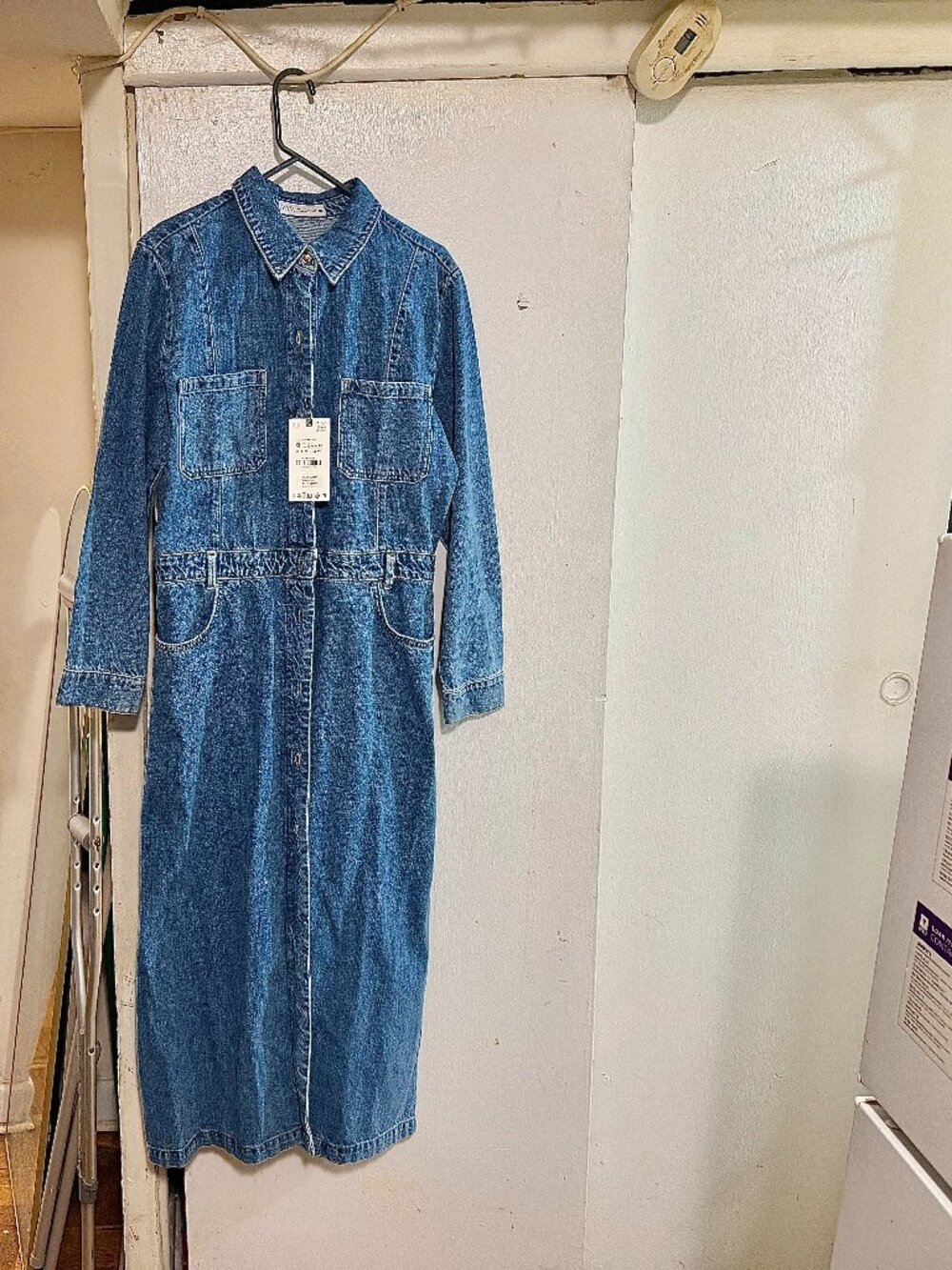 Zara Long Sleeve Denim Dress - Blue Denim - size XL - NWT